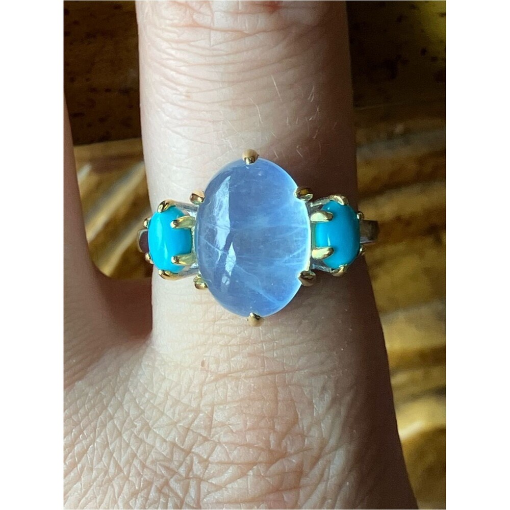 Natural Aquamarine Turquoise Sterling Silver Ring Size 9
